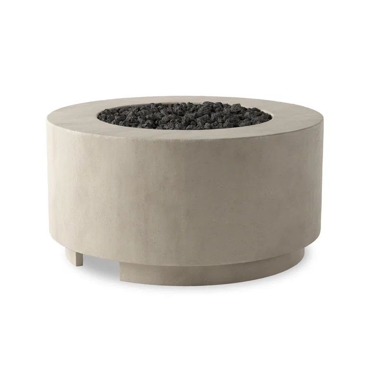 Damian 35.5" Round Natural Concrete Outdoor Fire Pit Table