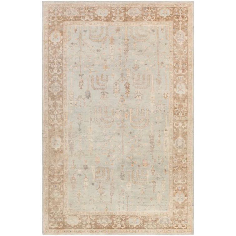 Gray and Seafoam Hand-knotted Wool 4' x 6' Area Rug