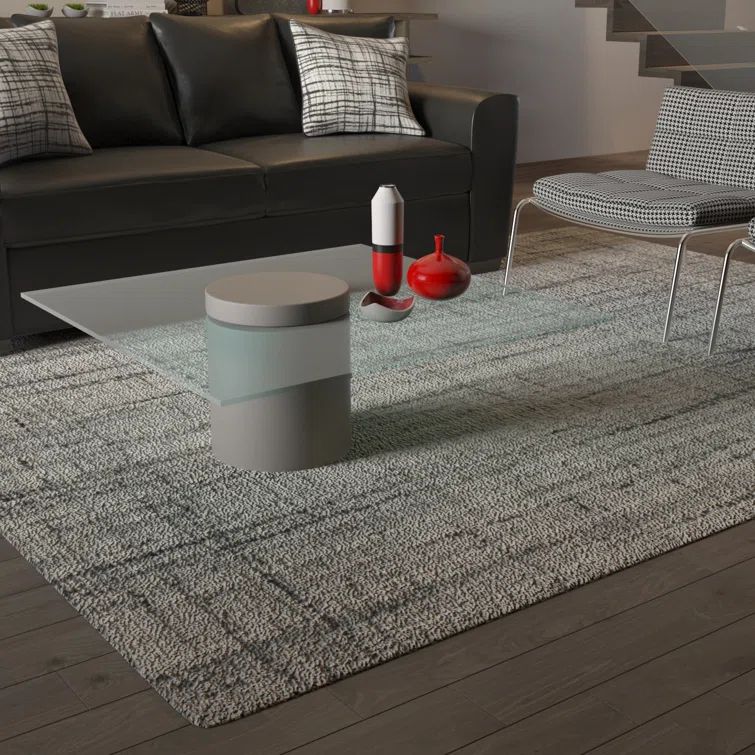 Grey and Black Abstract Hand-Tufted Wool Area Rug 4' x 6'