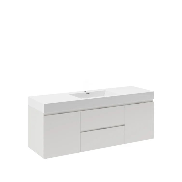 Valencia 60" Glossy White Wall Mount Double Vanity