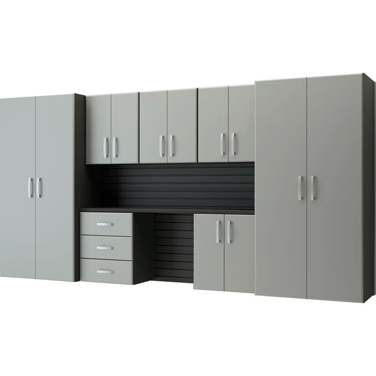 Silver and Black Composite Wood Garage Storage Cabinet System