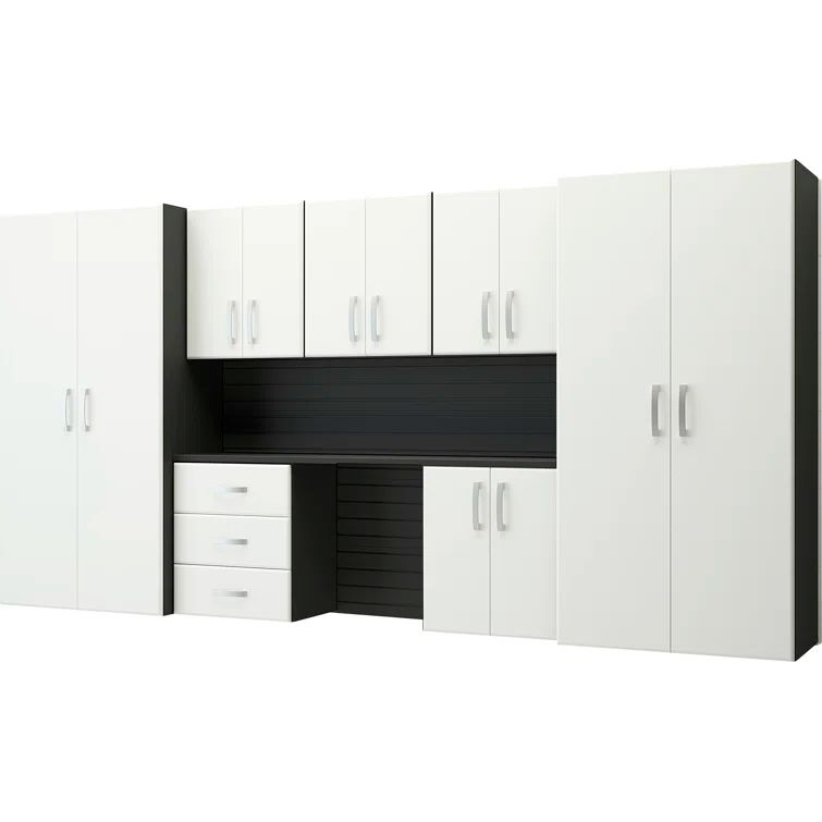 White and Black Composite Wood Cabinet System with Adjustable Shelving