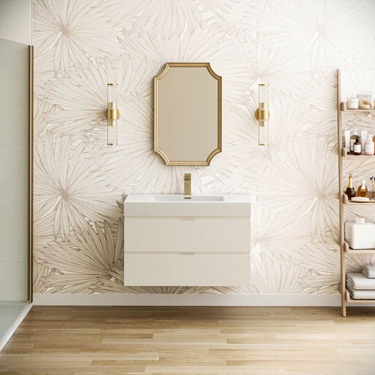 36" Glossy White Wall-Mount Modern Bathroom Vanity with Acrylic Top