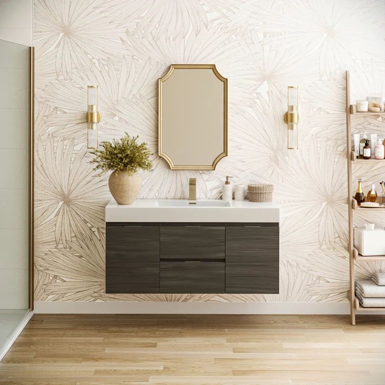 Valencia 48" Gray Oak Wall-Mount Double Sink Vanity