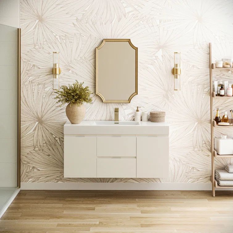 Elegant 48" Glossy White Wall-Mounted Modern Vanity with Integrated Sink