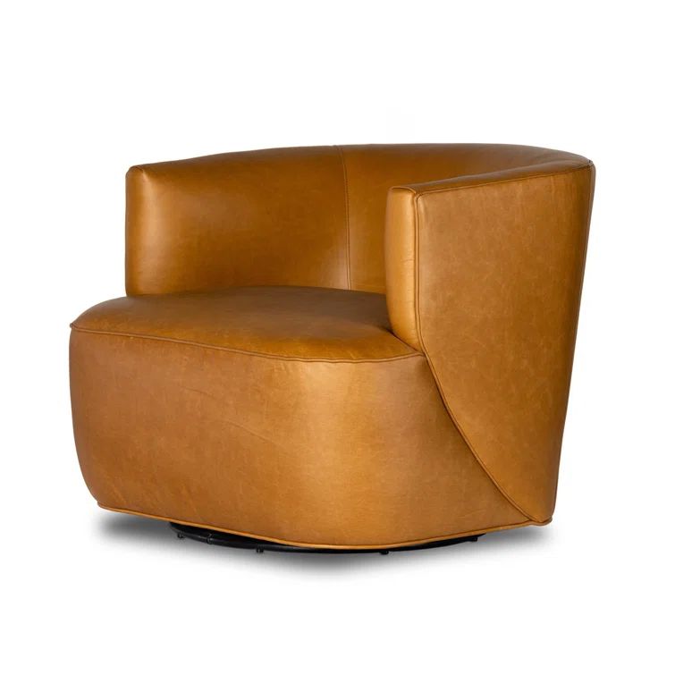 Osorno Camel Luxurious Leather Swivel Barrel Chair