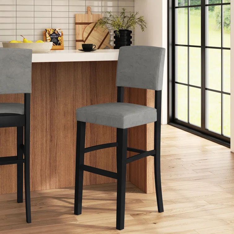 Elegant Dove Gray Faux Leather Upholstered Bar Stool with Black Wood Frame
