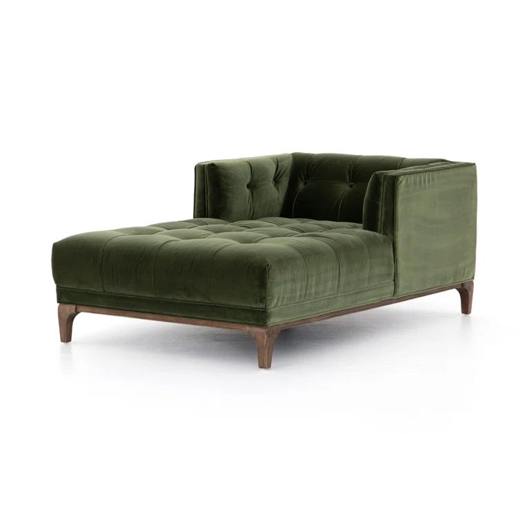 Sapphire Olive Velvet Handcrafted Contemporary Sofa Chaise