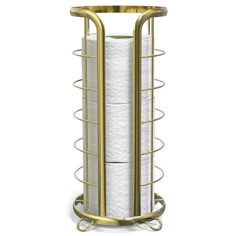 Gold Freestanding Modern Toilet Paper Holder with Open Top