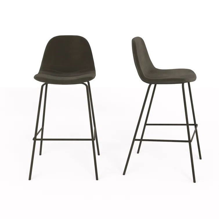 Bella Smoke Velvet Upholstered Counter Stools with Metal Legs, Set of 2