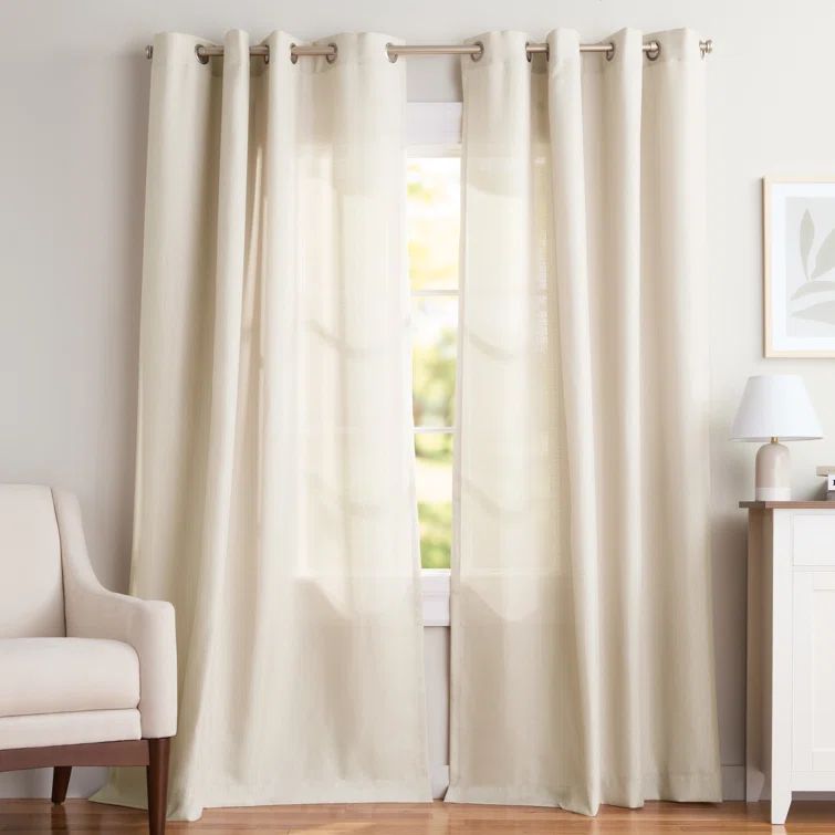 Ivory Light-Filtering Linen Grommet Curtain Panels, 54"x96"