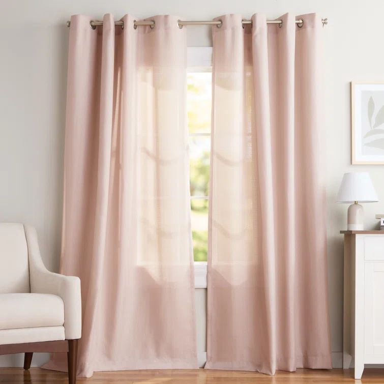 Loha Blush Light Filtering Linen Look Grommet Curtain Panels, 96" x 54"