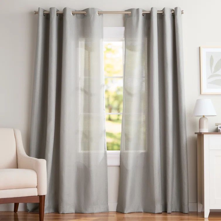 Dove Grey Light-Filtering Linen Grommet Curtain Panels, Set of 2