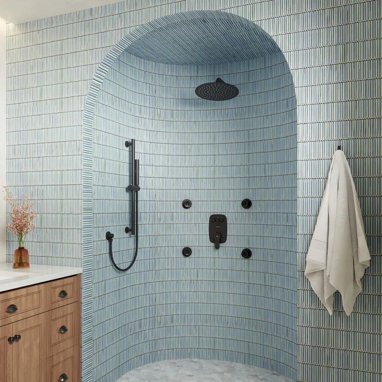 Matte Black Adjustable Multi-Head Shower System with Digital Display