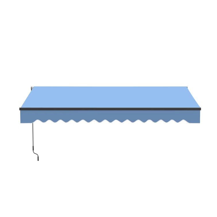 Sky Blue 12' x 10' Manual Retractable Patio Awning with Black Frame