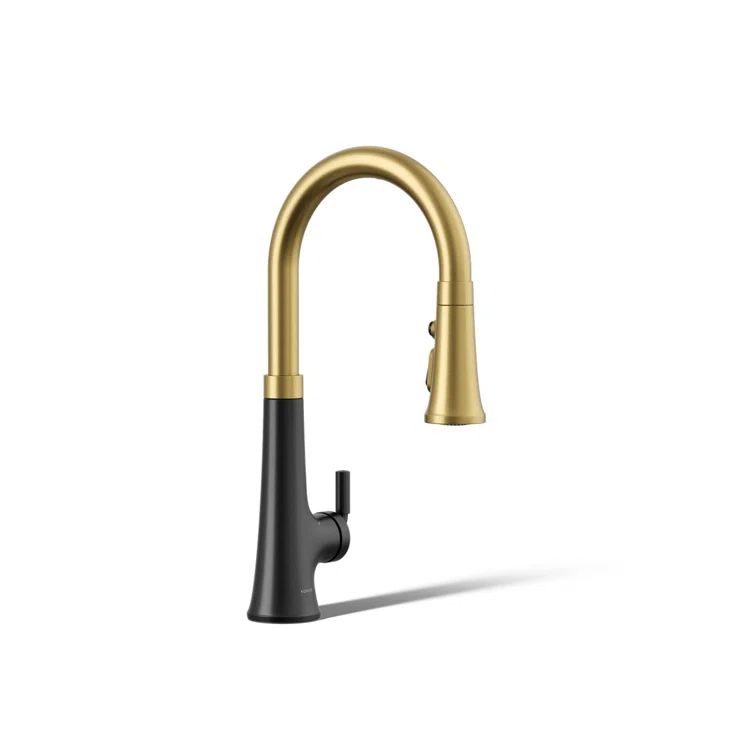 Matte Black and Brass Touchless Pull-Down Kitchen Faucet