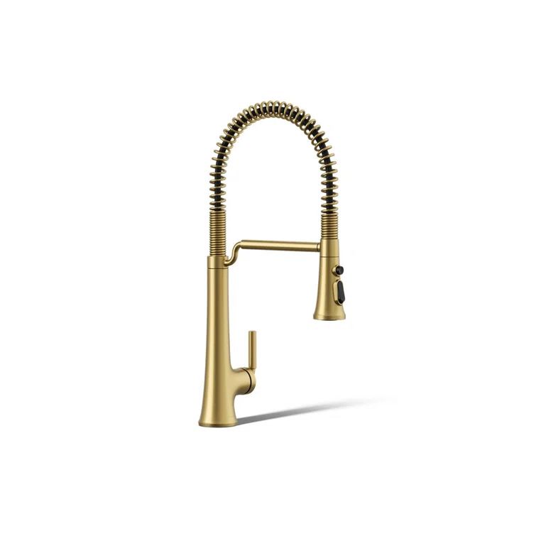 Vibrant Brushed Moderne Brass Single Handle Kitchen Faucet with Pull-out Spray