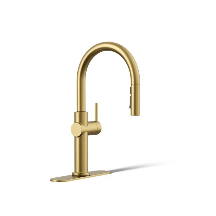 Sophisticated Moderne Brass Regular Kitchen Faucet with Pull-out Spray