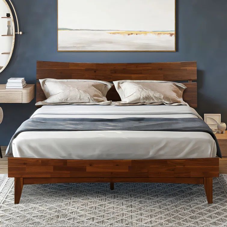 Aurora Queen Chocolate Acacia Wood Bed Frame with Headboard