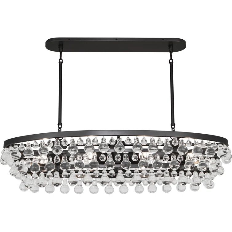Elegant Deep Patina Bronze and Crystal Glass Drop Chandelier