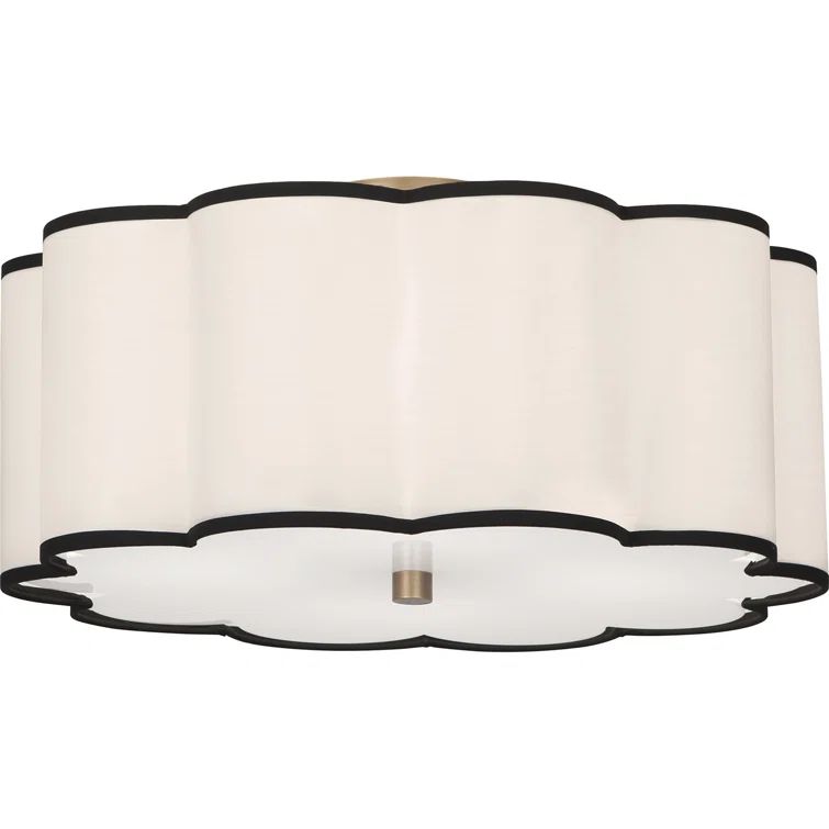 Aged Brass Scalloped Axis 20" Flush Mount with Fabric Shade
