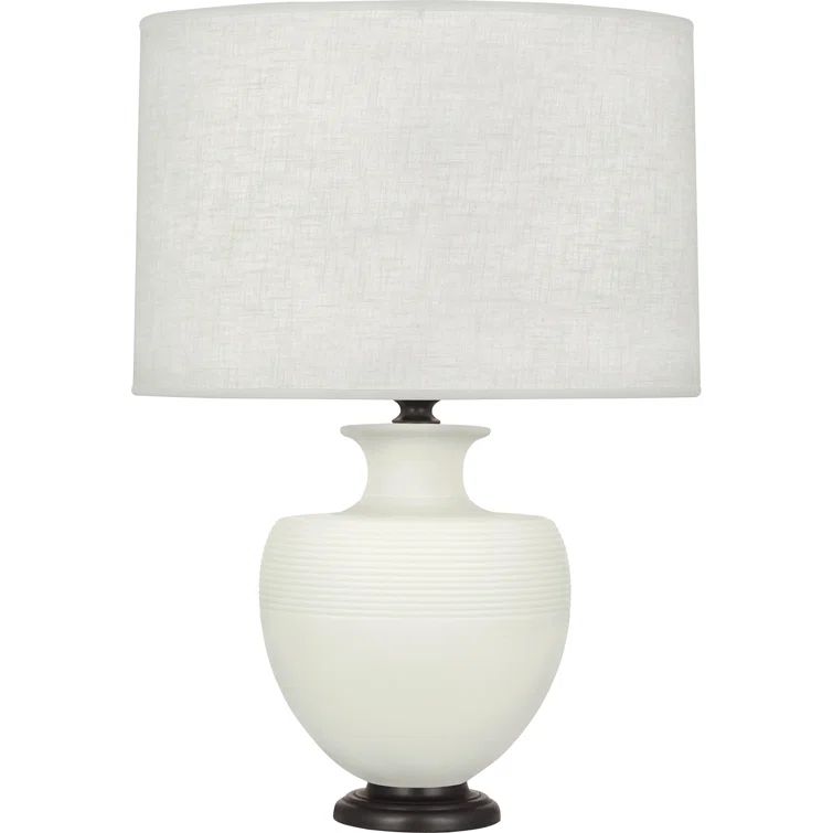Matte Lily Ceramic & Deep Patina Bronze 25'' Table Lamp with Oyster Linen Shade