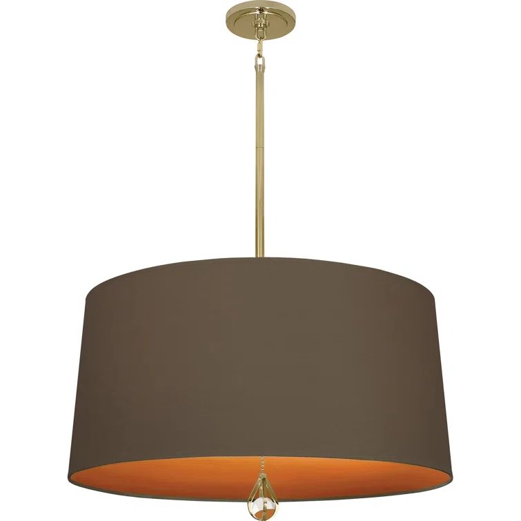 Modern Brass and Crystal Drum Pendant Light