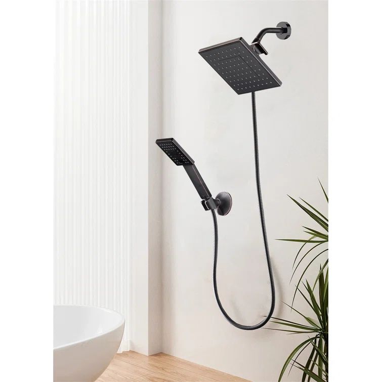 Oil-Rubbed Bronze Dual Square Rainfall and Handheld Shower Head Set