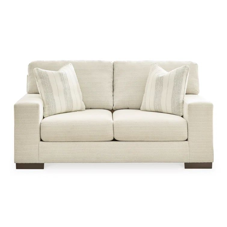 Beige Fabric Track Arm Loveseat with Reversible Cushions