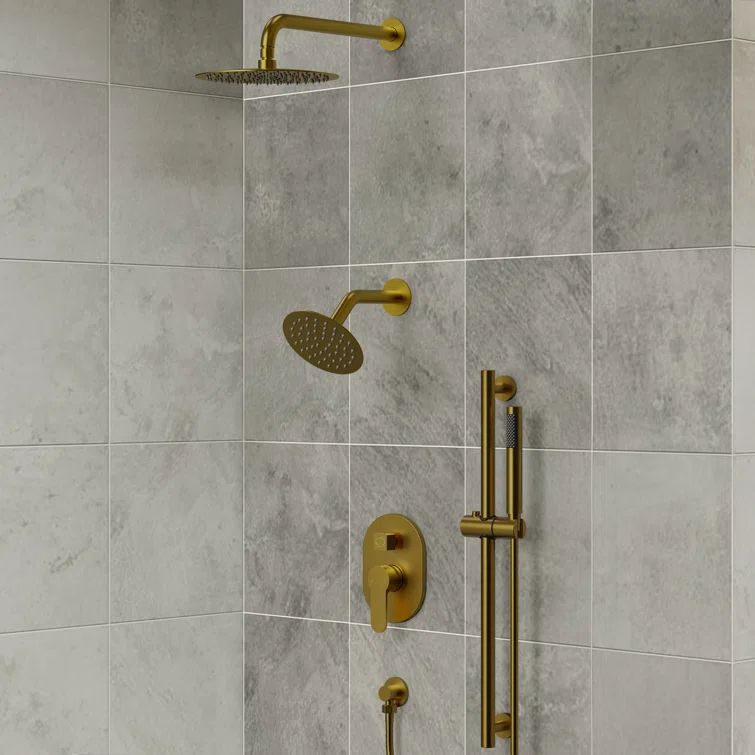 Brushed Gold Dual Head Stainless Steel Shower System with Handheld