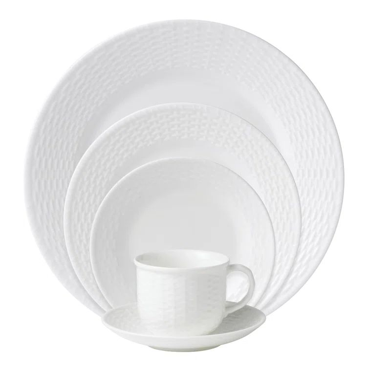 Nantucket Basketweave 5-Piece Porcelain Dinner Set, White