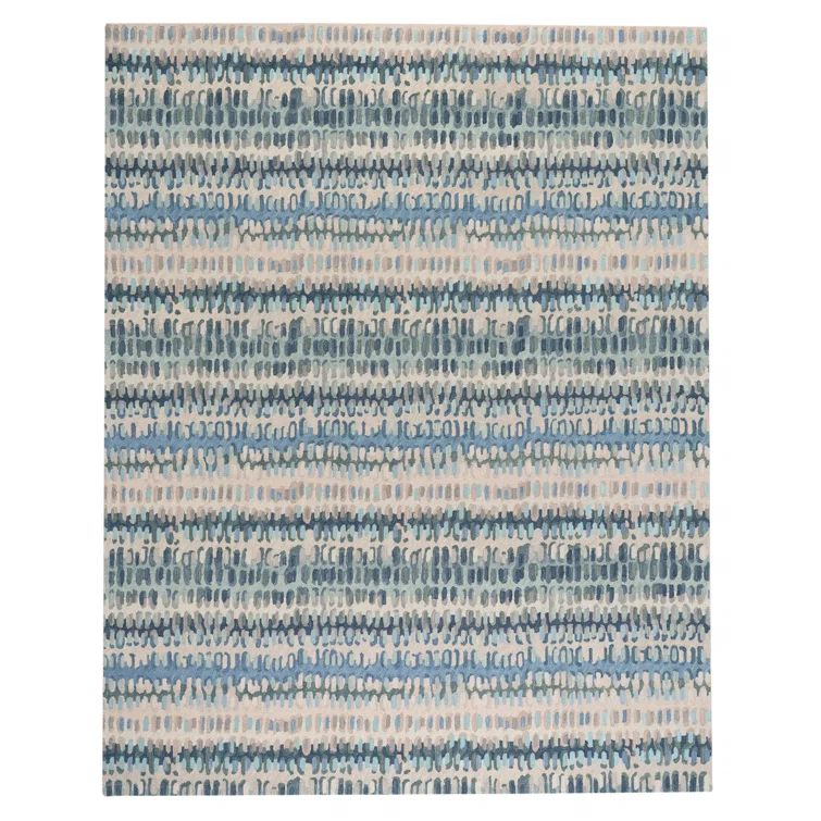 Ivory and Blue Abstract Wool Handwoven Rug 2' x 3'