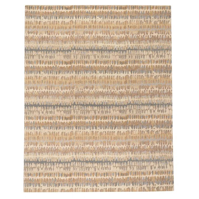 Ivory and Natural Abstract Hand-Knotted Wool Rug, 8' x 10'