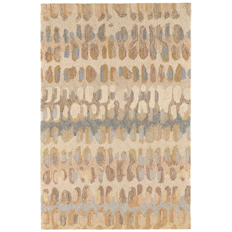 Handmade Blue and Beige Abstract Wool Rug 4'0"x6'0"