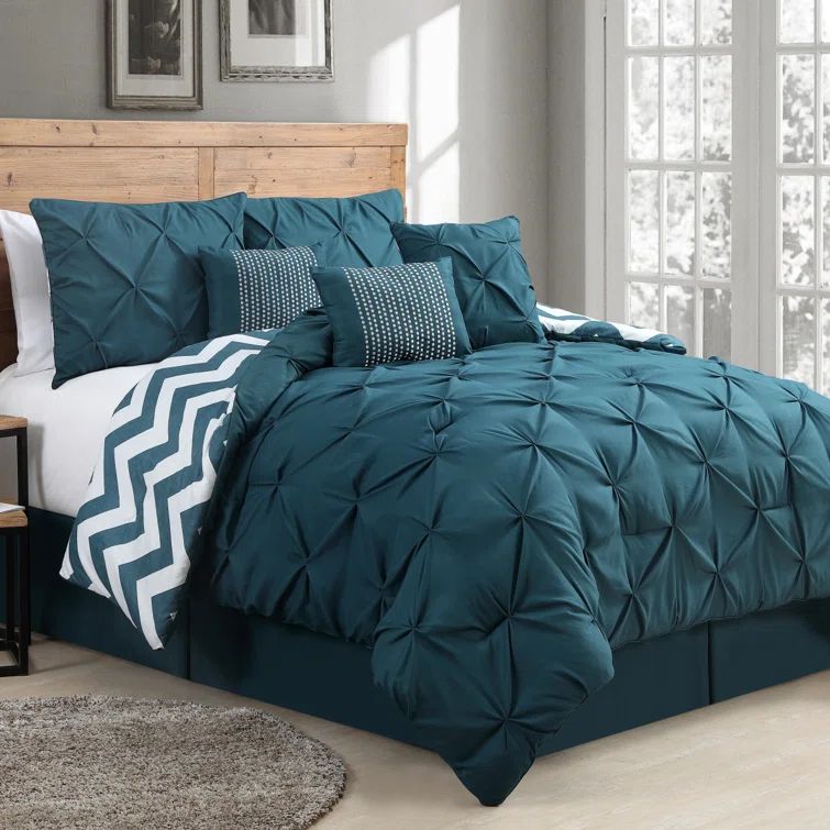 Teal Twin Reversible Microfiber Comforter Set with Decorative Pillows