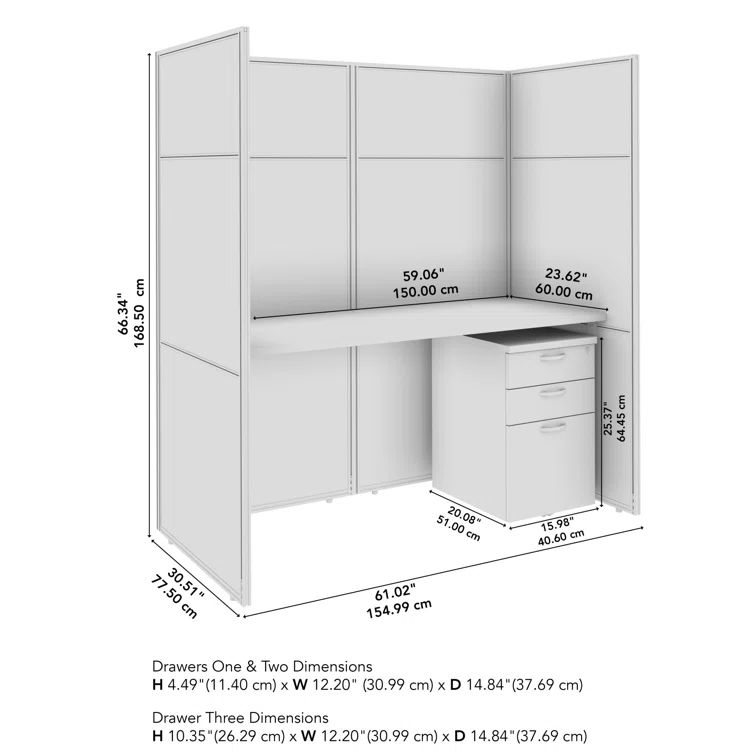 Pure White and Silver Gray Metal Cubicle Desk with File Cabinet