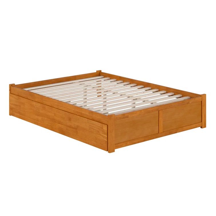 Light Toffee Queen Wood Platform Bed with Trundle and Slats