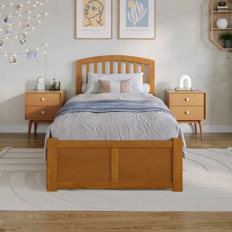 Light Toffee Twin XL Wood Platform Bed with Storage Drawers