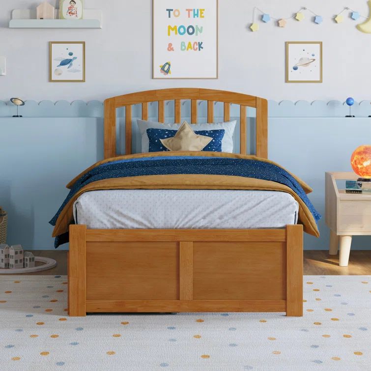 Light Toffee Twin Wood Platform Bed with Storage Drawers