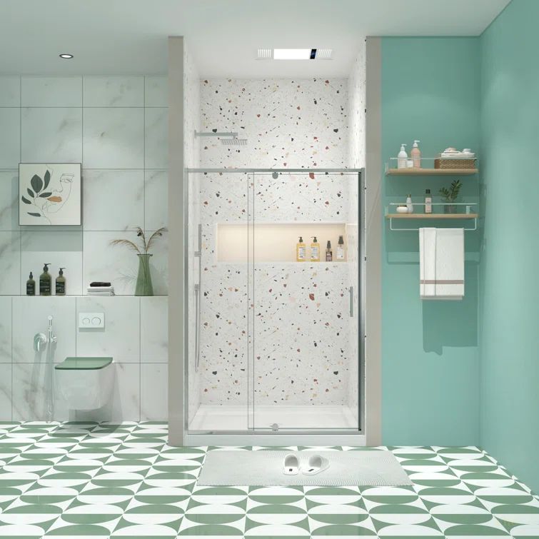 38-42" Chrome Tempered Glass Pivot Swing Shower Door