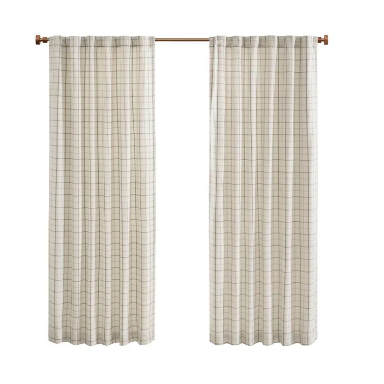 Natural Plaid Polyester Room Darkening Window Panel with Fleece Lining