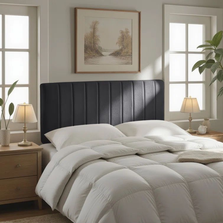 Gray Upholstered King Tufted Wall-Mounted Headboard