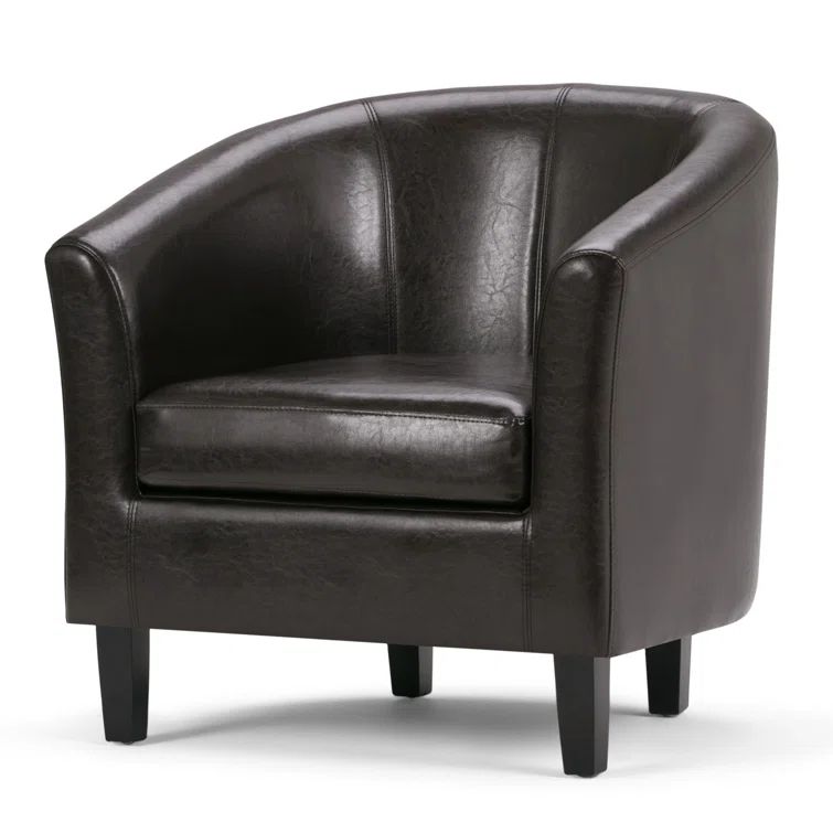 Austin Dark Brown Faux Leather Barrel Accent Chair