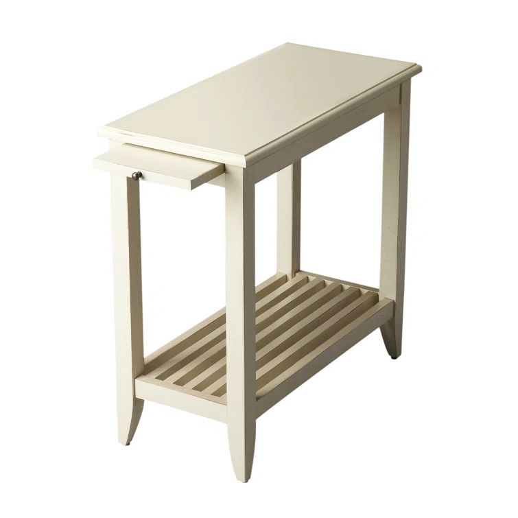 Petite Off-White Birch Side Table with Tapered Legs