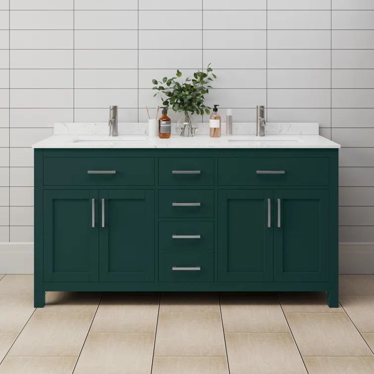 Beckett Green 66'' Freestanding Double Bathroom Vanity with Marble Top