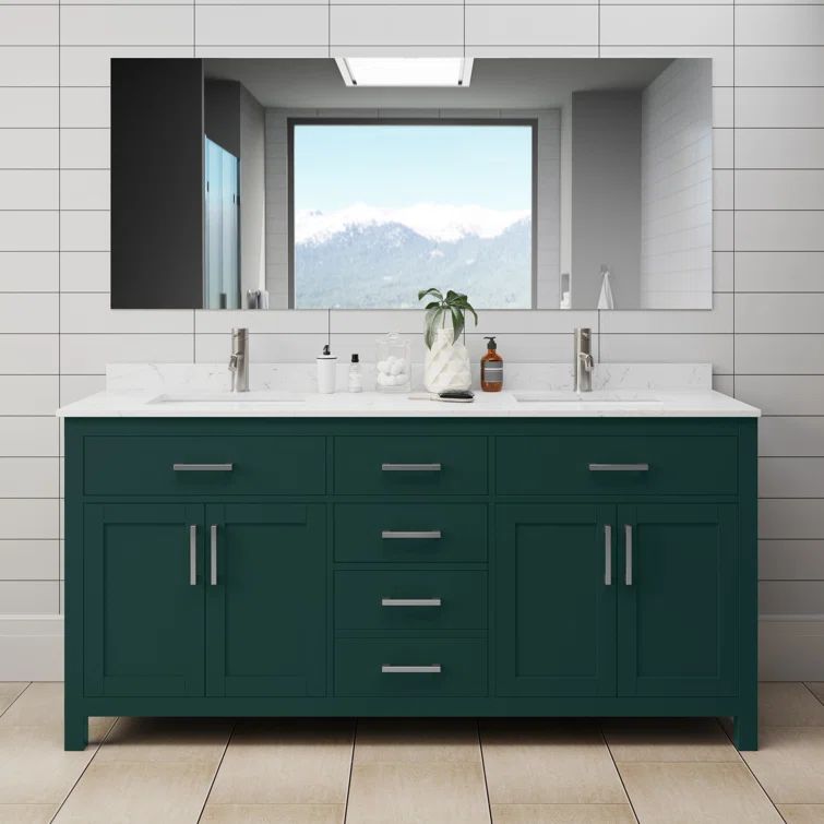 Beckett Green 72" Freestanding Double Vanity with Nickel Accents