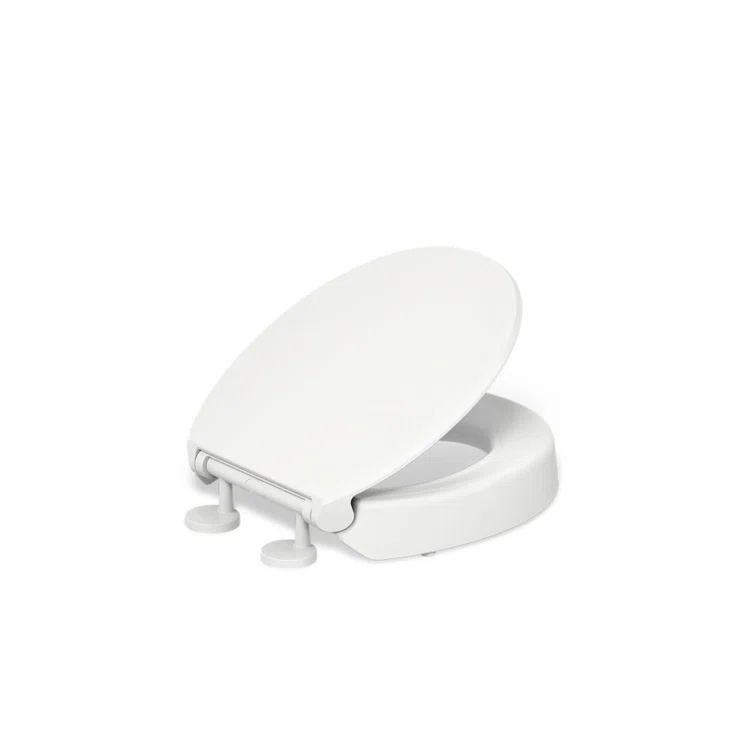 Hyten Elevated White Plastic Round Toilet Seat with Quiet-Close Lid