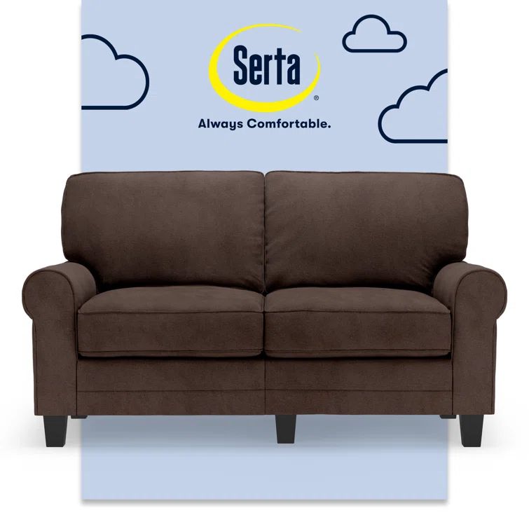 Serta Copenhagen 61" Dark Brown Leather Rolled Arm Loveseat