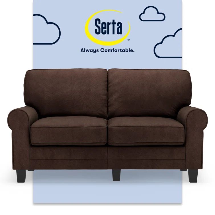 Rye Brown Fabric Rolled Arm Loveseat with Wood Frame