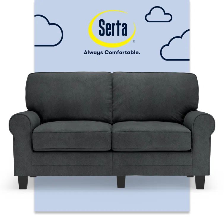 Charcoal Microfiber Rolled Arm Loveseat with Removable Cushions